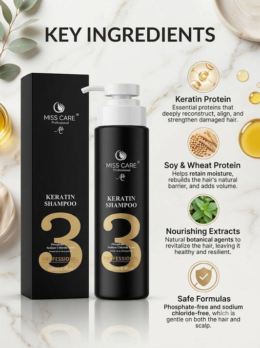 Miss Care Professional Keratin Shampoo 3 × 250ml