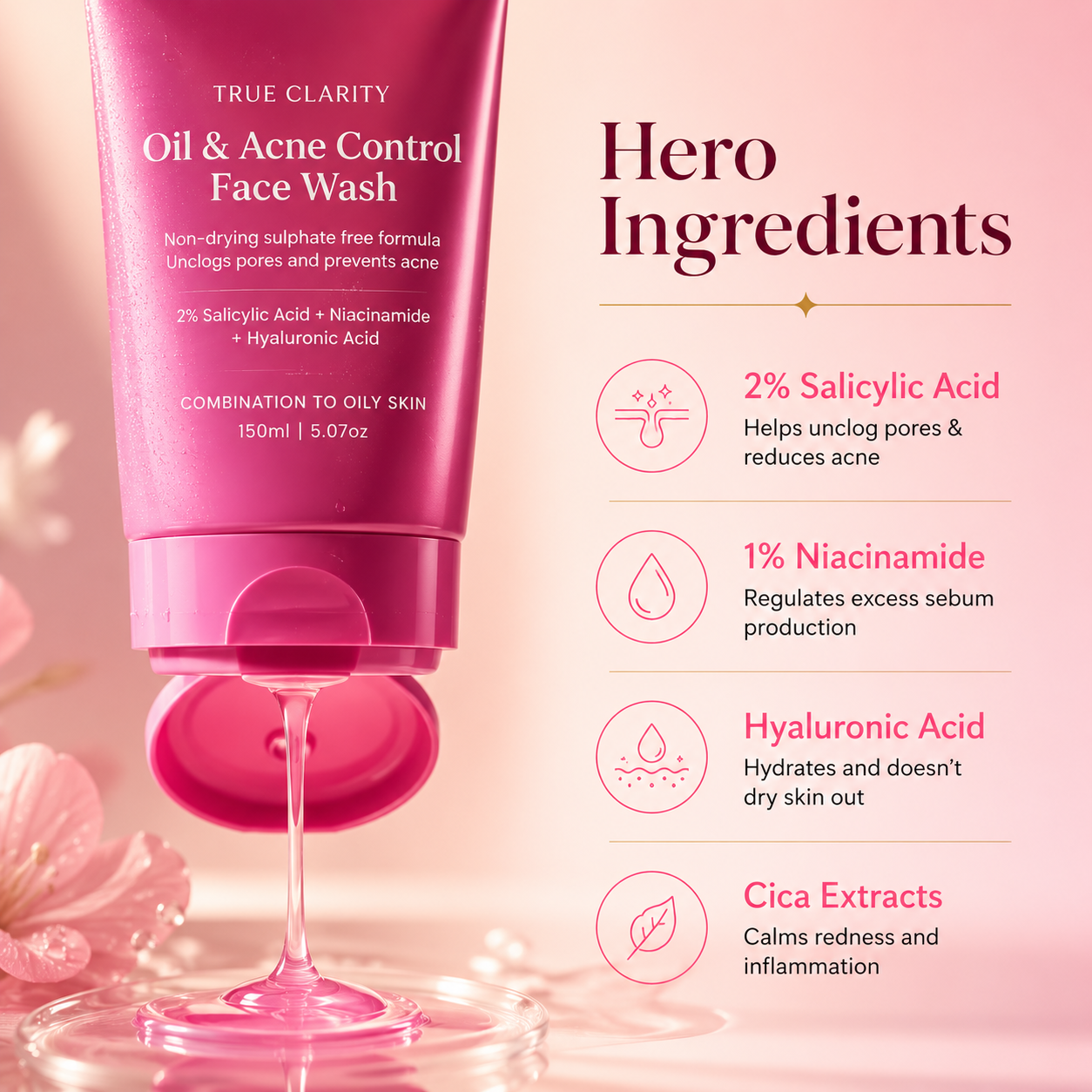 Foxtale true clarity oil and acne control face wash 100ml