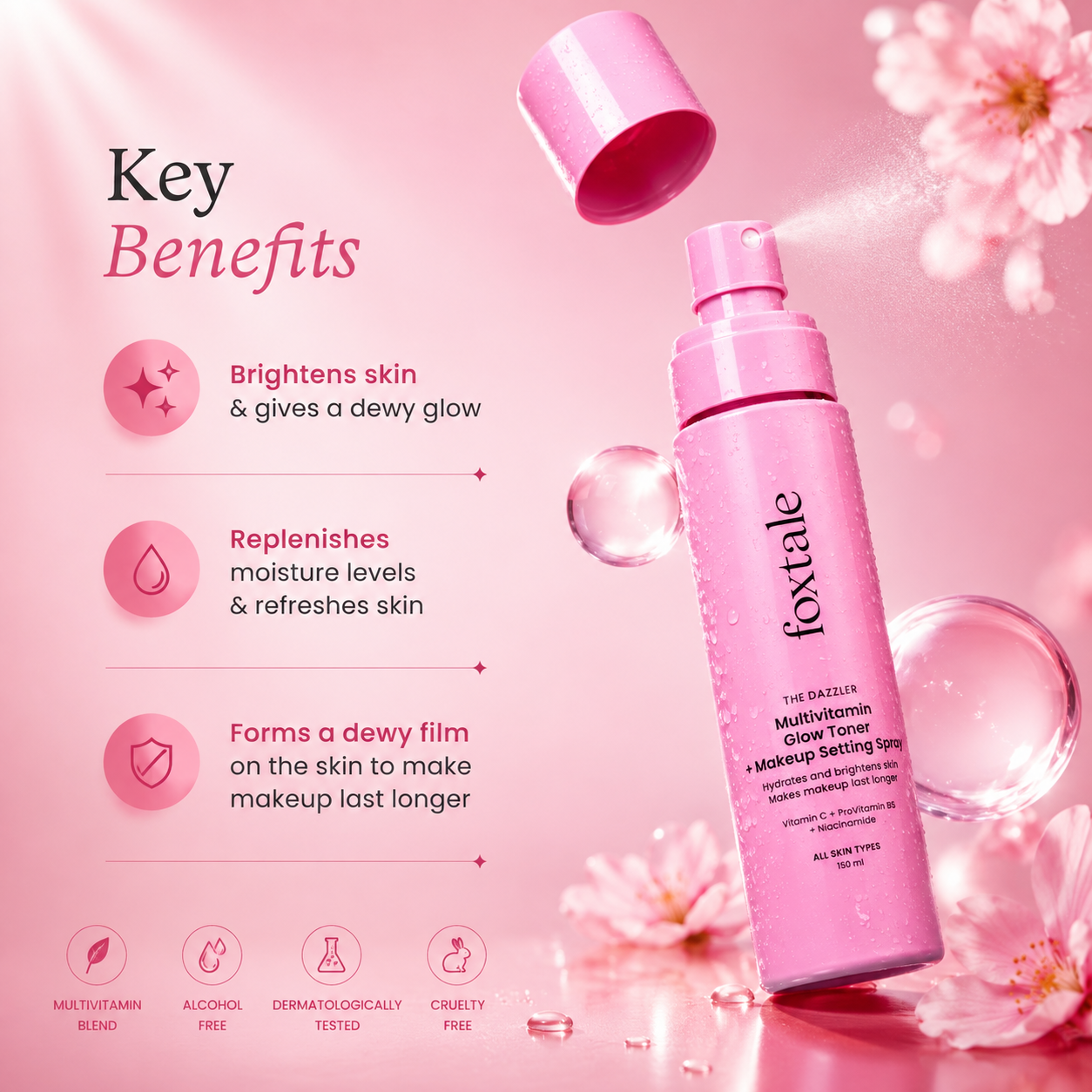 Foxtale the dazzler multivitamin glow toner + makeup setting spray 150ml