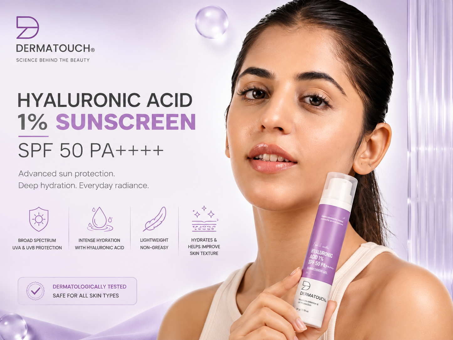 DERMATOUCH HYALURONIC ACID 1% SPF 50 PA ++++ SUNSCREEN GEL 50GM