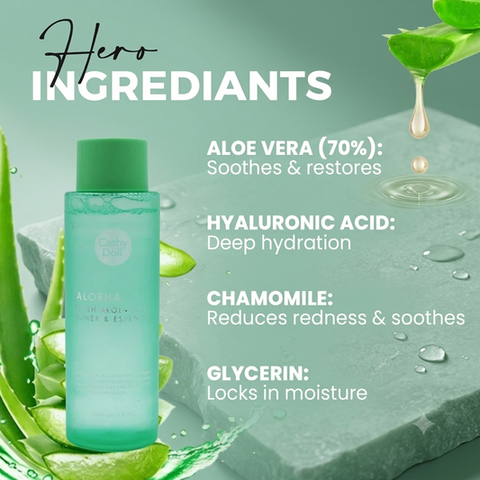 CATHY DOLL ALOEHA FRESH ALOE VERA TONER & ESSENCE 300ML