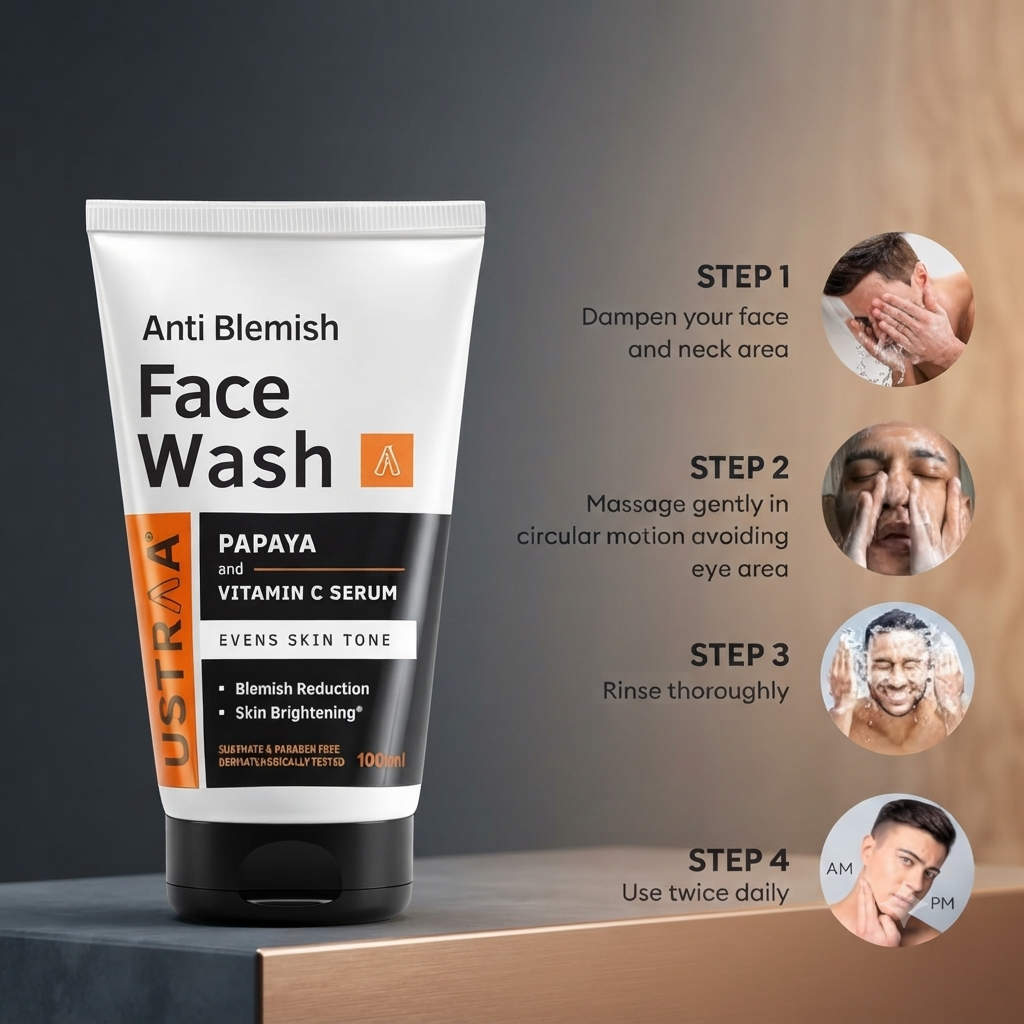 Ustraa Anti-Blemish Face Wash – Papaya & Vitamin C Serum | 100ml