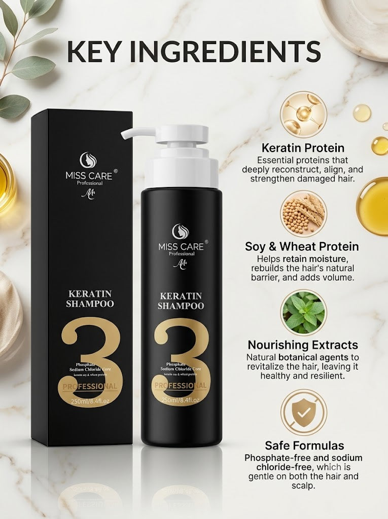Miss Care Professional Keratin Shampoo 3 × 250ml