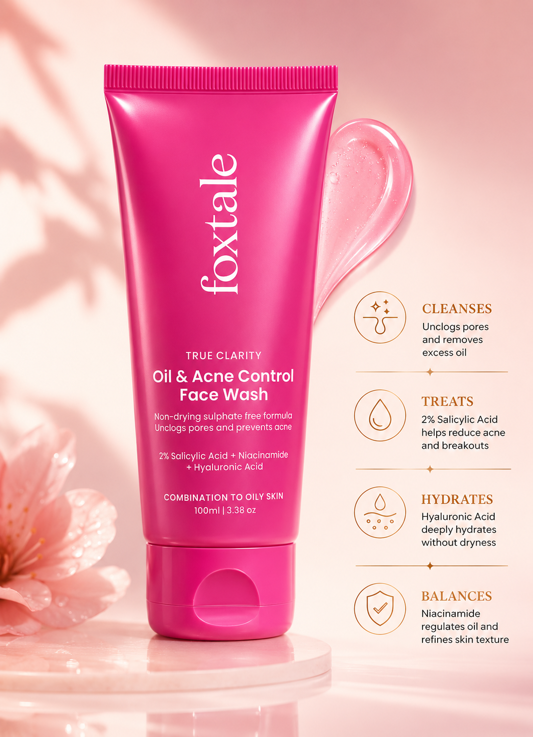 Foxtale true clarity oil and acne control face wash 100ml