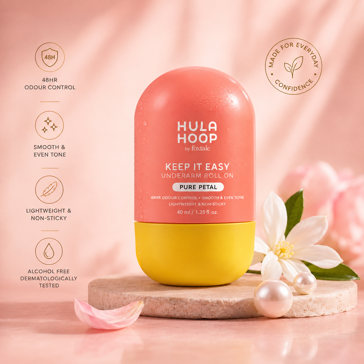 Hula hoop by foxtale keep it easy underarm roll - on pure petal 40ml