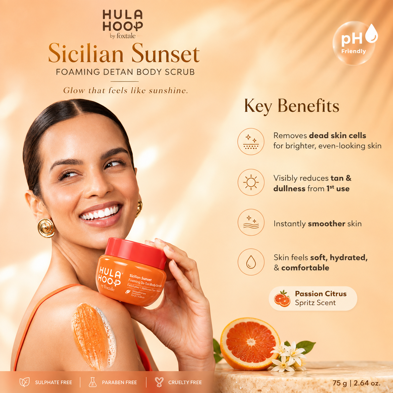 Hula hoop by foxtale sicilian sunset foaming detan body scrub 75g