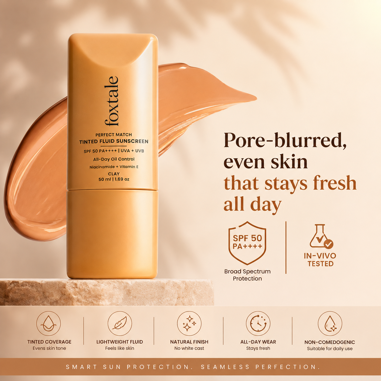 Foxtale perfect match tinted fluid sunscreen (clay) 50ml