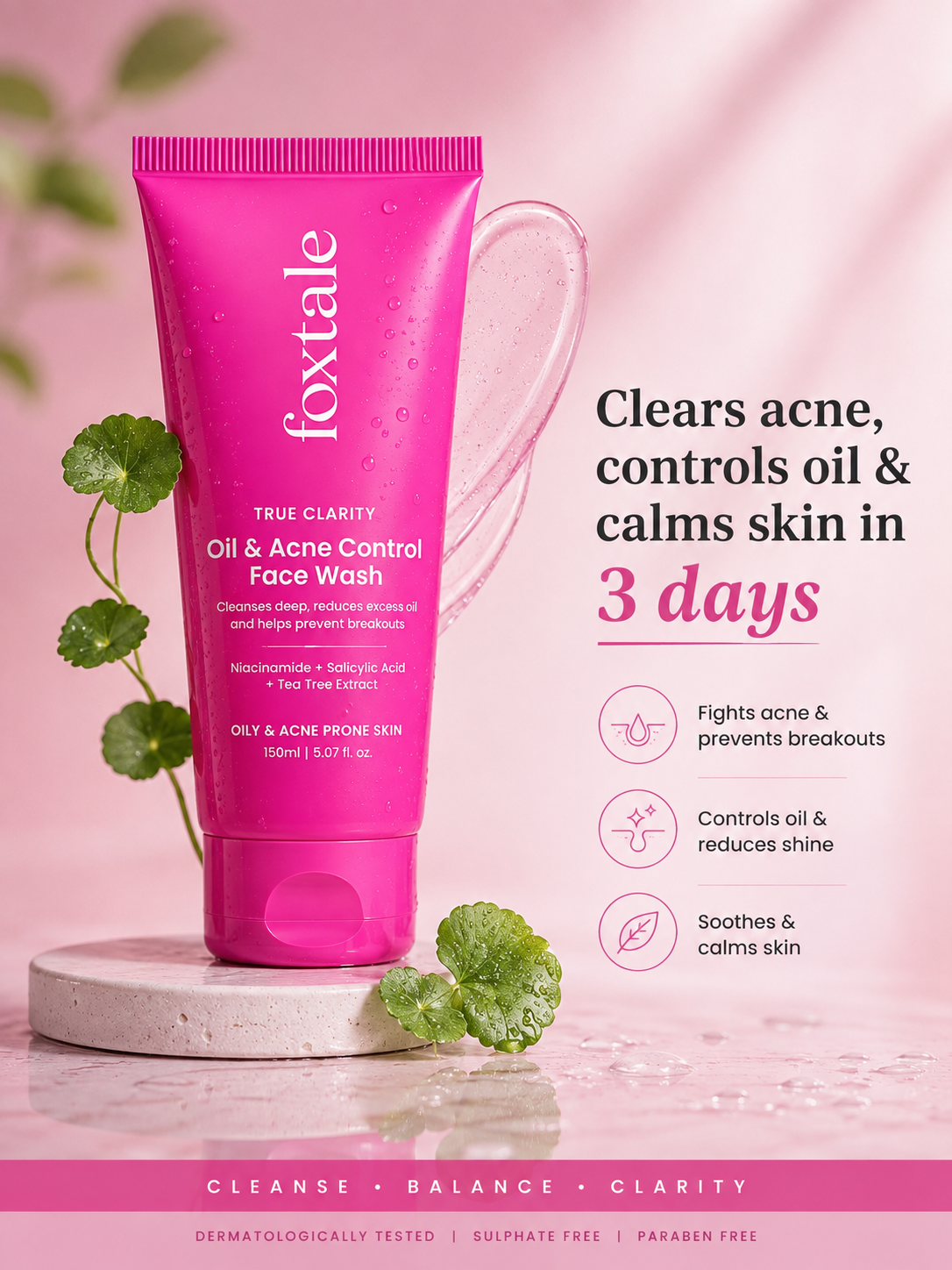 Foxtale true clarity oil and acne control face wash  150ml