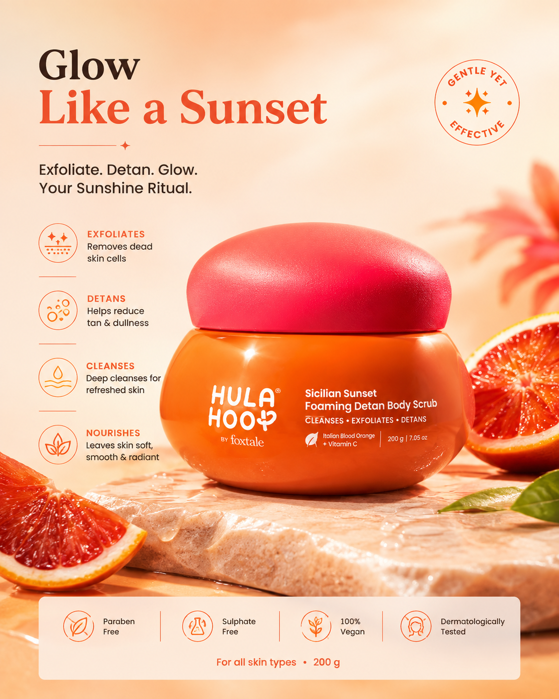 Foxtale hula hoop by foxtale sicilian sunset foaming detan body scrub 200gm