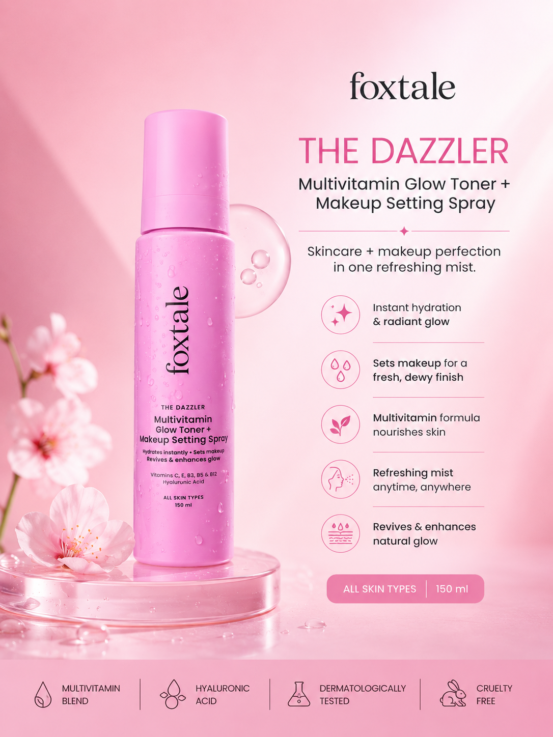 Foxtale the dazzler multivitamin glow toner + makeup setting spray 150ml