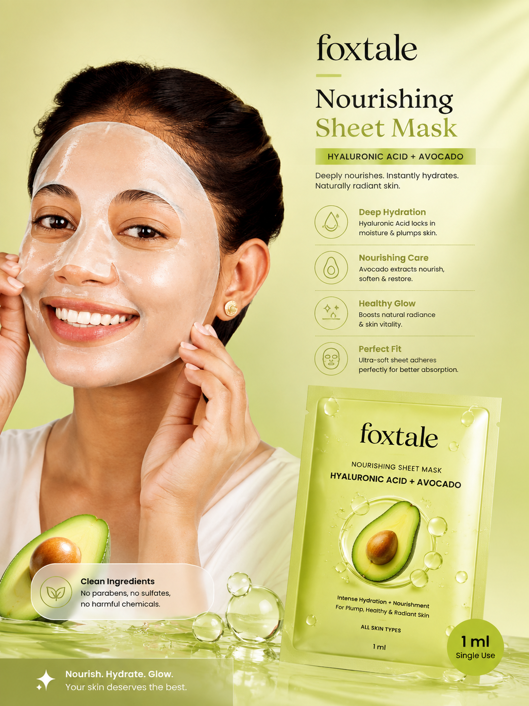 foxtale nourishing sheet mask ( hyaluronic acid + avocado ) 1ml