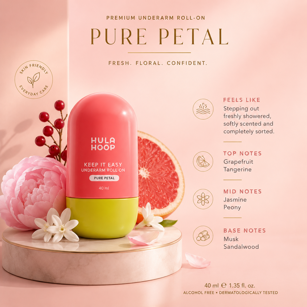 Hula hoop by foxtale keep it easy underarm roll - on pure petal 40ml