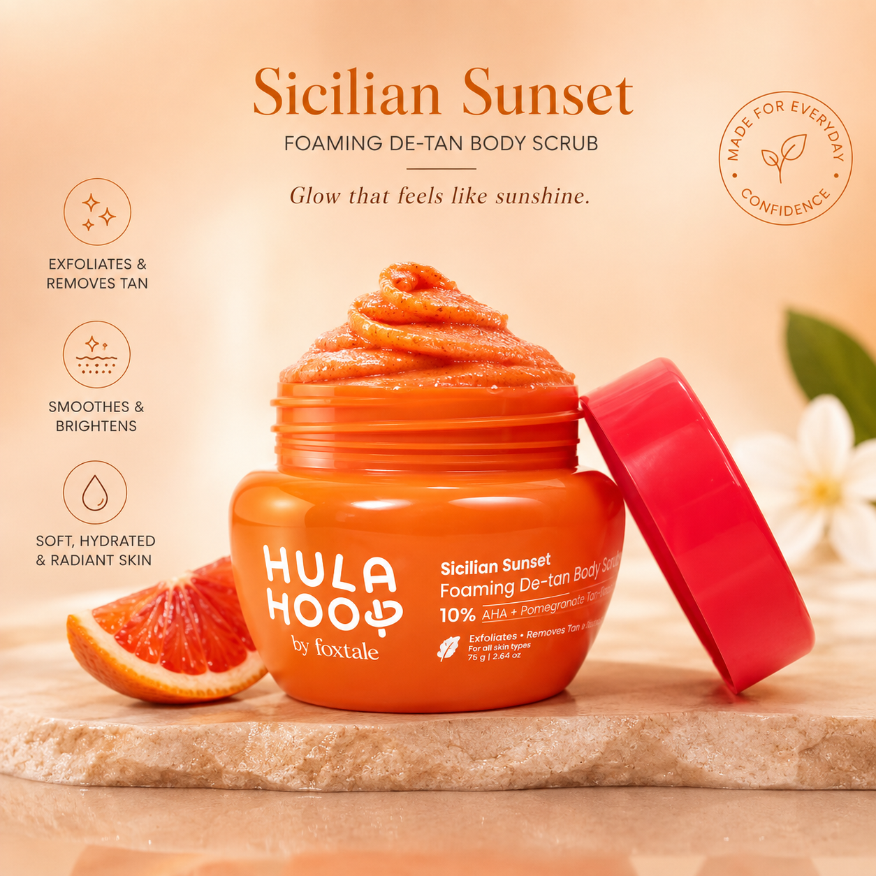 Hula hoop by foxtale sicilian sunset foaming detan body scrub 75g