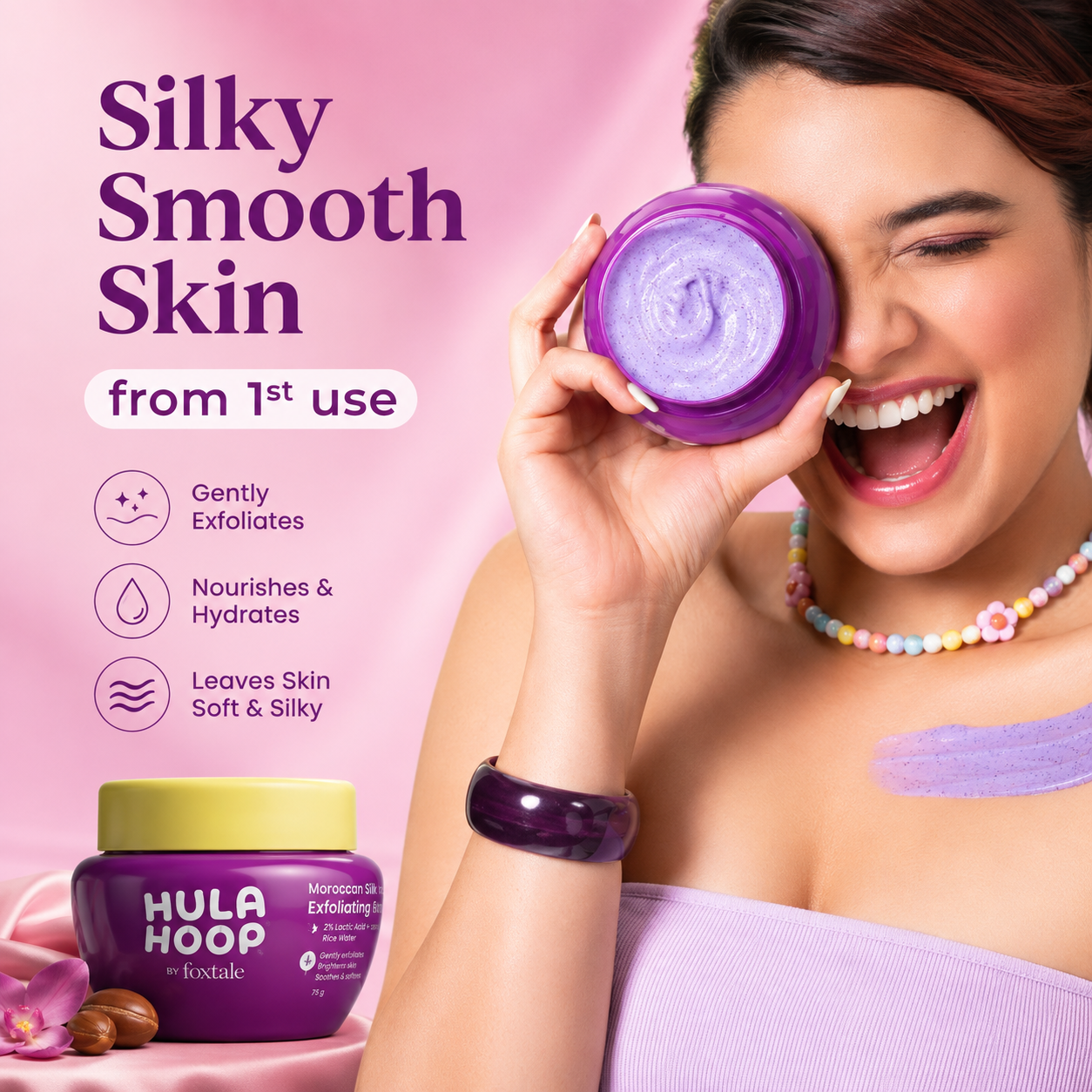 foxtale hula hoop by foxtale moroccan silk exfoliating body scrub 75gm