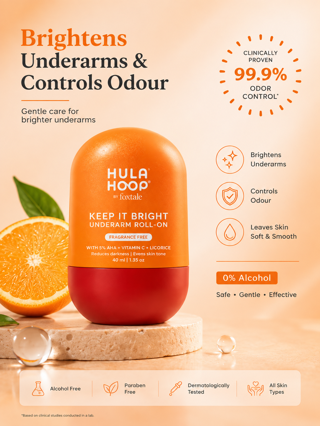 Foxtale hula hoop by foxtale keep it bright underarm roll - on fragrance free 40 ml