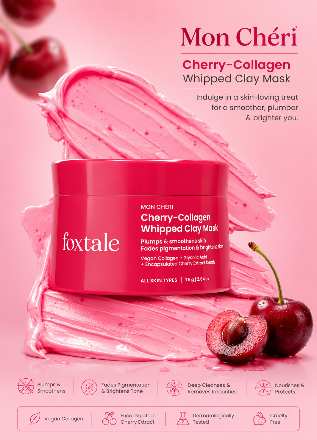 Foxtale mon cheri cherry collagen whipped clay mask 75g