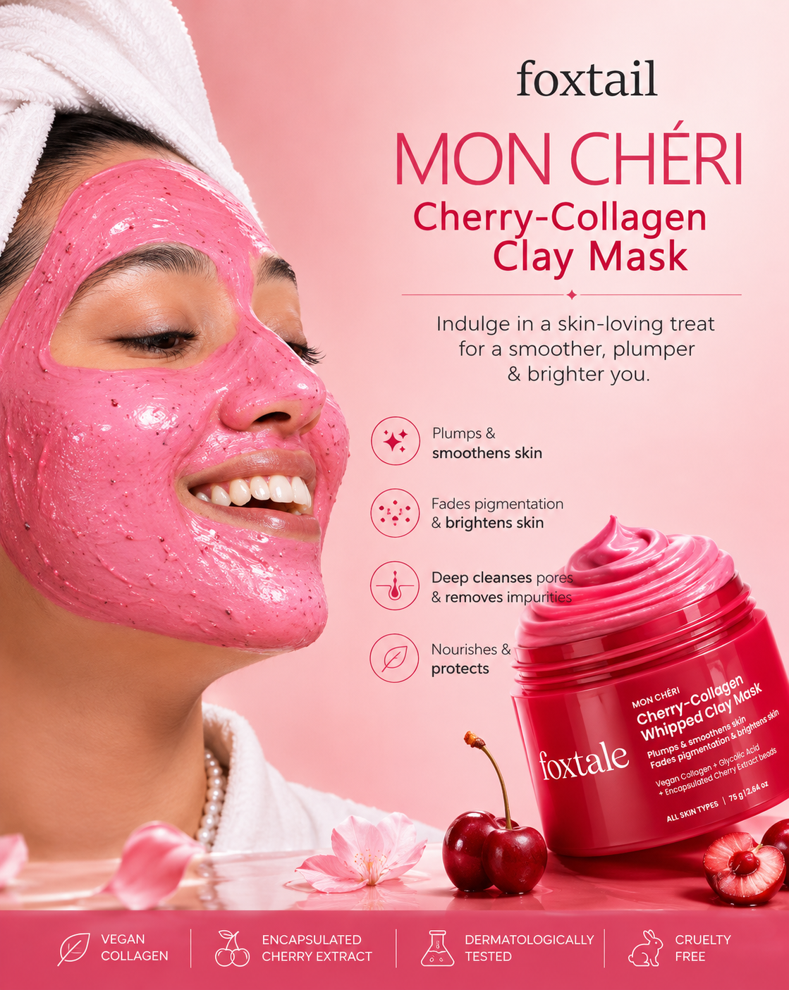 Foxtale mon cheri cherry collagen whipped clay mask 75g