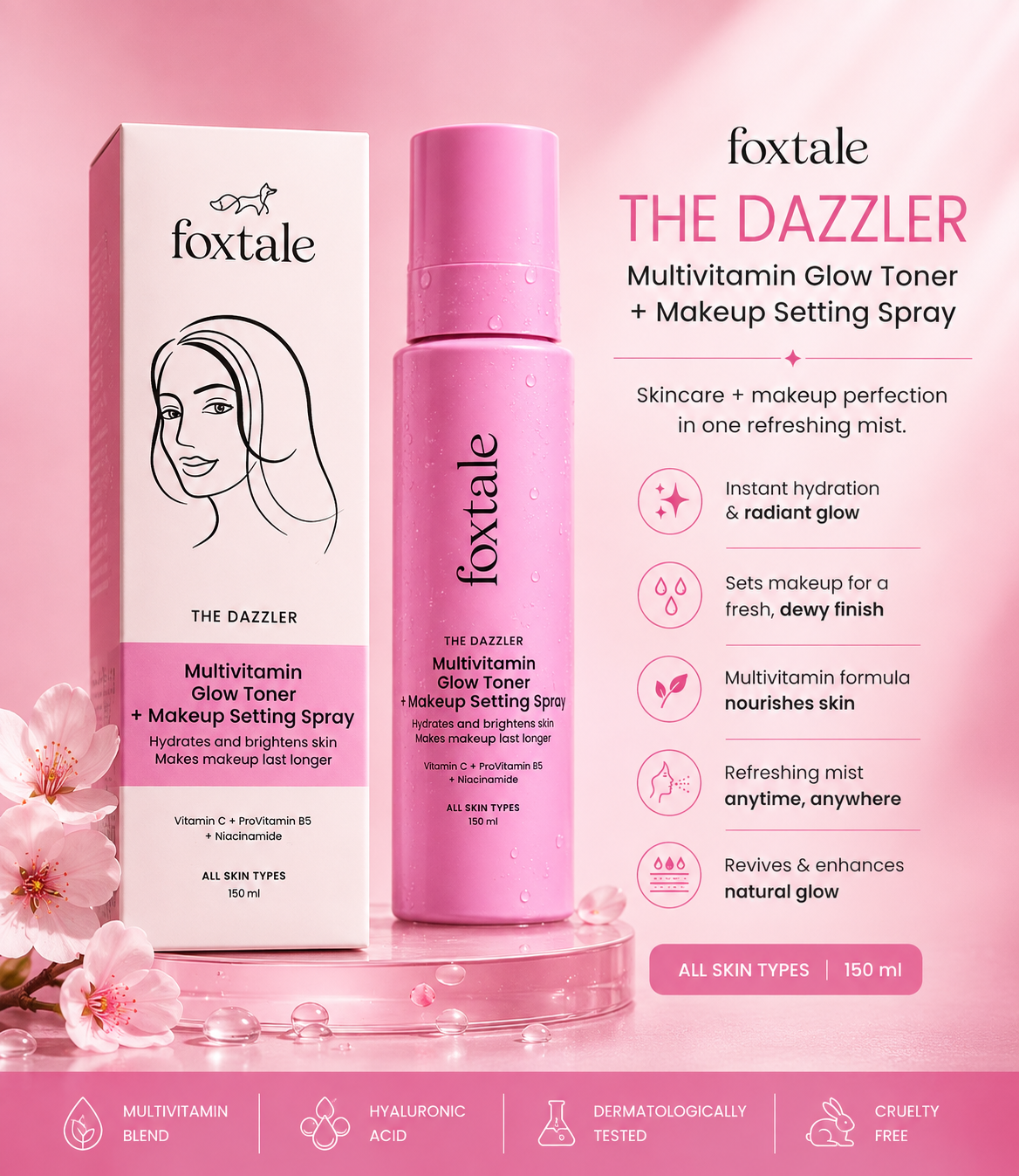 Foxtale the dazzler multivitamin glow toner + makeup setting spray 150ml