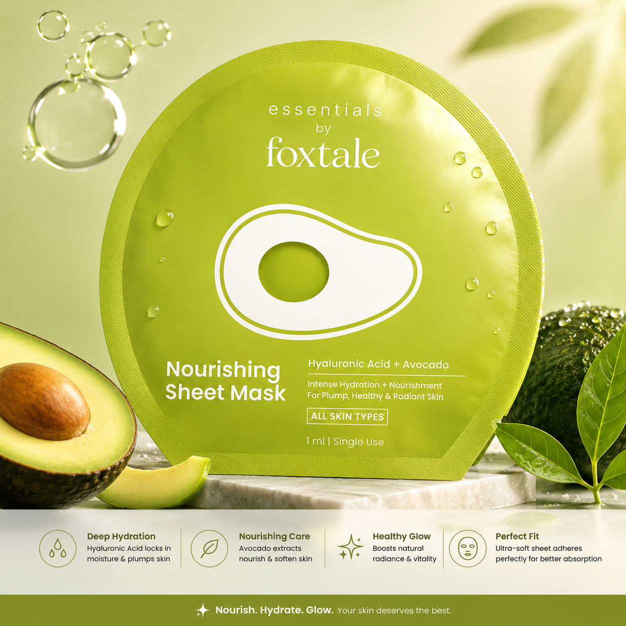 foxtale nourishing sheet mask ( hyaluronic acid + avocado ) 1ml