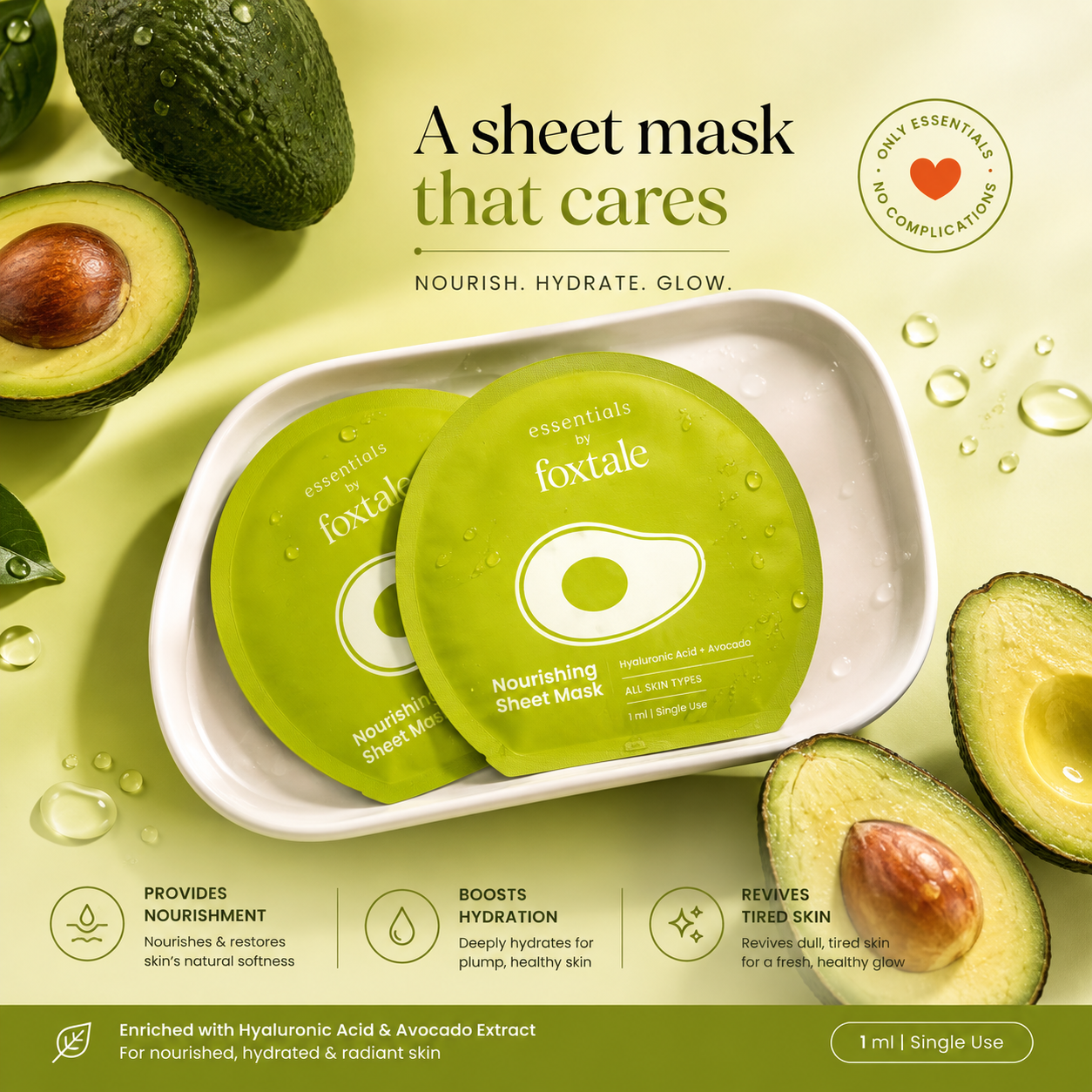 foxtale nourishing sheet mask ( hyaluronic acid + avocado ) 1ml