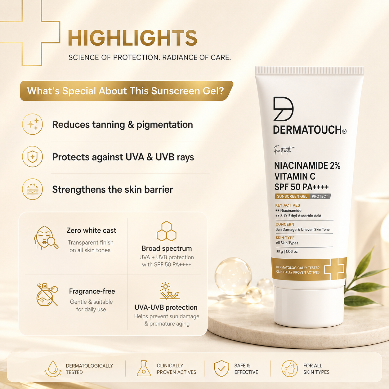 DERMATOUCH NIACINAMIDE 2% VITAMIN C 50 PA ++++ SUNSCREEN GEL 30G