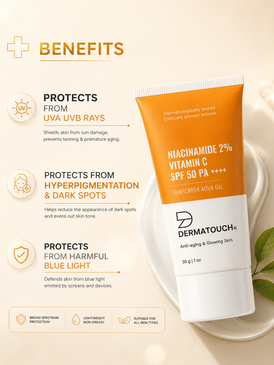 DERMATOUCH NIACINAMIDE 2% VITAMIN C 50 PA ++++ SUNSCREEN GEL 30G