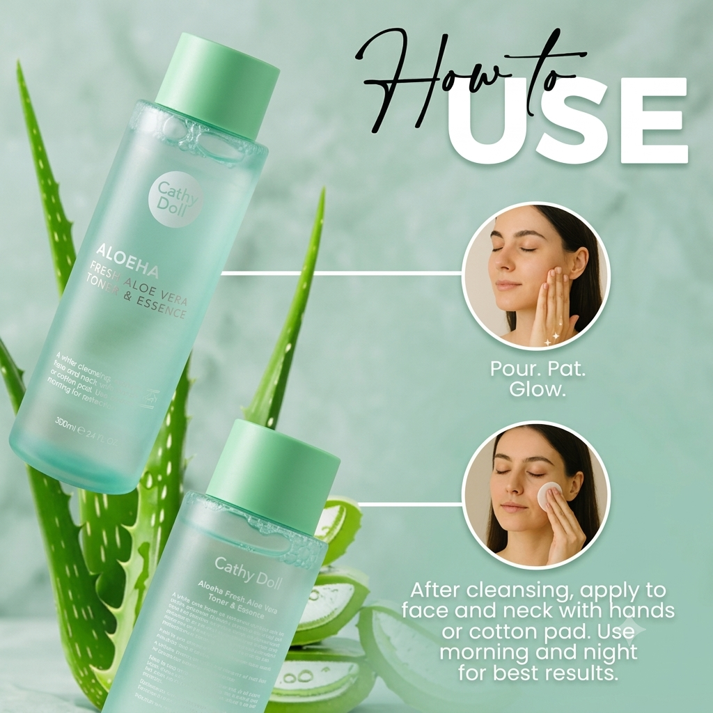 CATHY DOLL ALOEHA FRESH ALOE VERA TONER & ESSENCE 300ML
