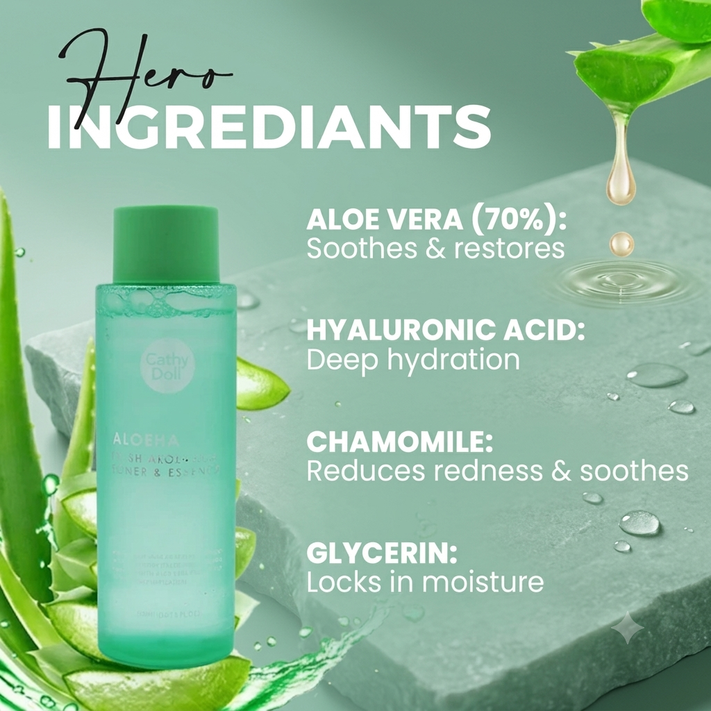 CATHY DOLL ALOEHA FRESH ALOE VERA TONER & ESSENCE 300ML