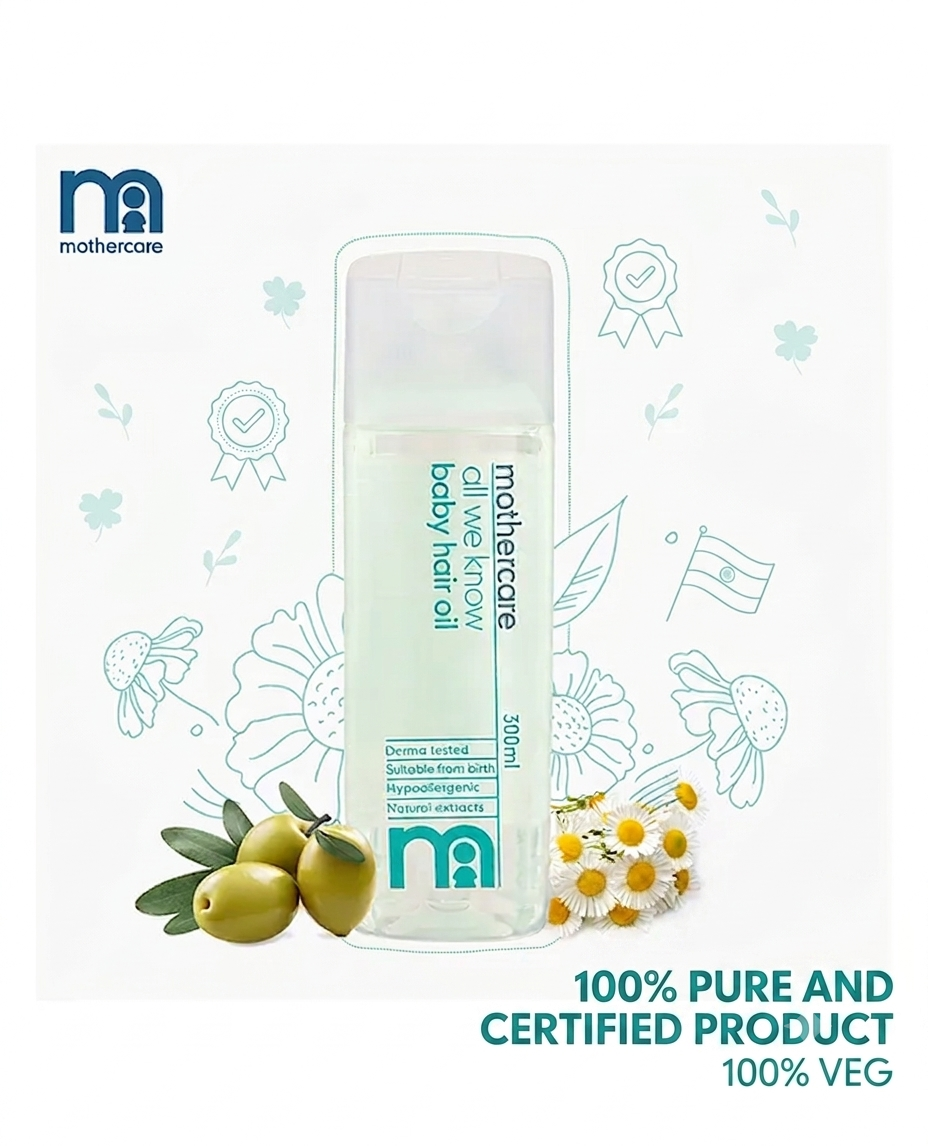 DESCRIPTION FOR MOTHERCARE ALL WE KNOW BABY HAIR OIL 300ML