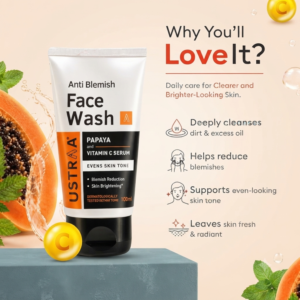 Ustraa Anti-Blemish Face Wash – Papaya & Vitamin C Serum | 100ml