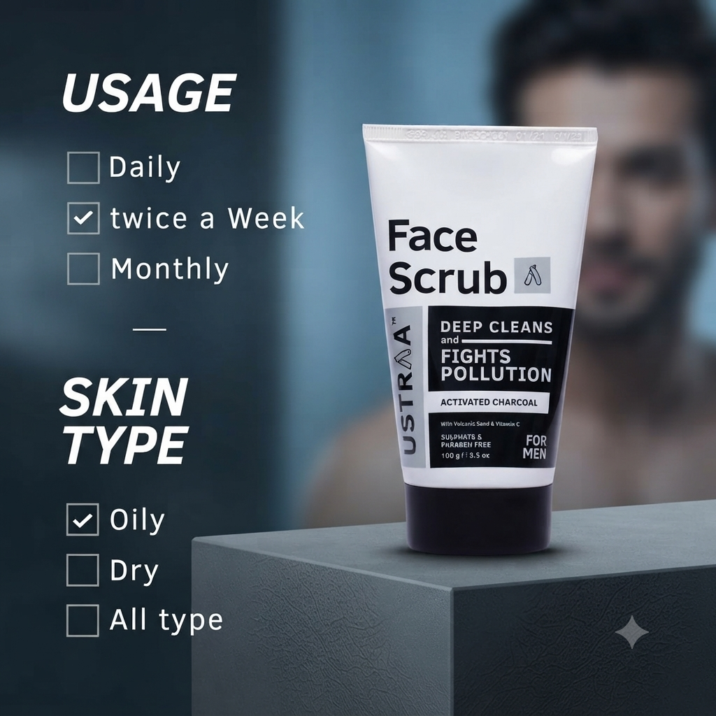 Ustraa Face Scrub – Deep Cleans & Fights Pollution | 100g