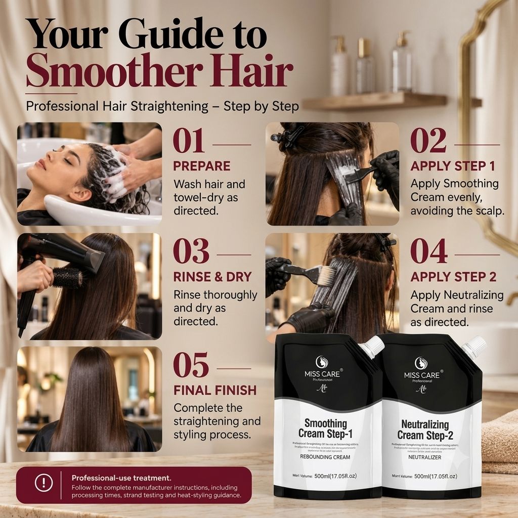 Miss Care Professional Smoothing Cream Step - 1 With Step - 2 Neutralizer , Rebounding cream For Hair Straightening 500ml