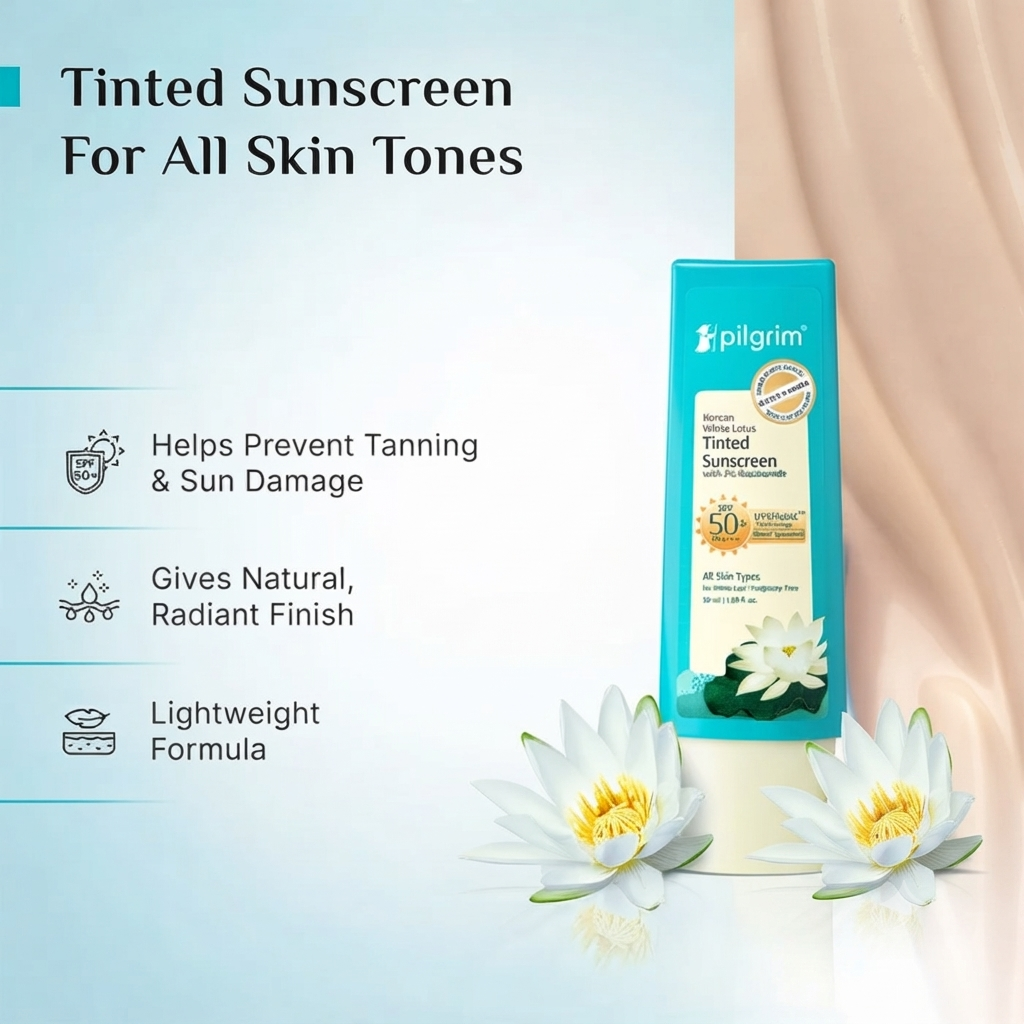 Pilgrim Korean White Lotus Tinted Sunscreen with 3% Niacinamide – 50ml