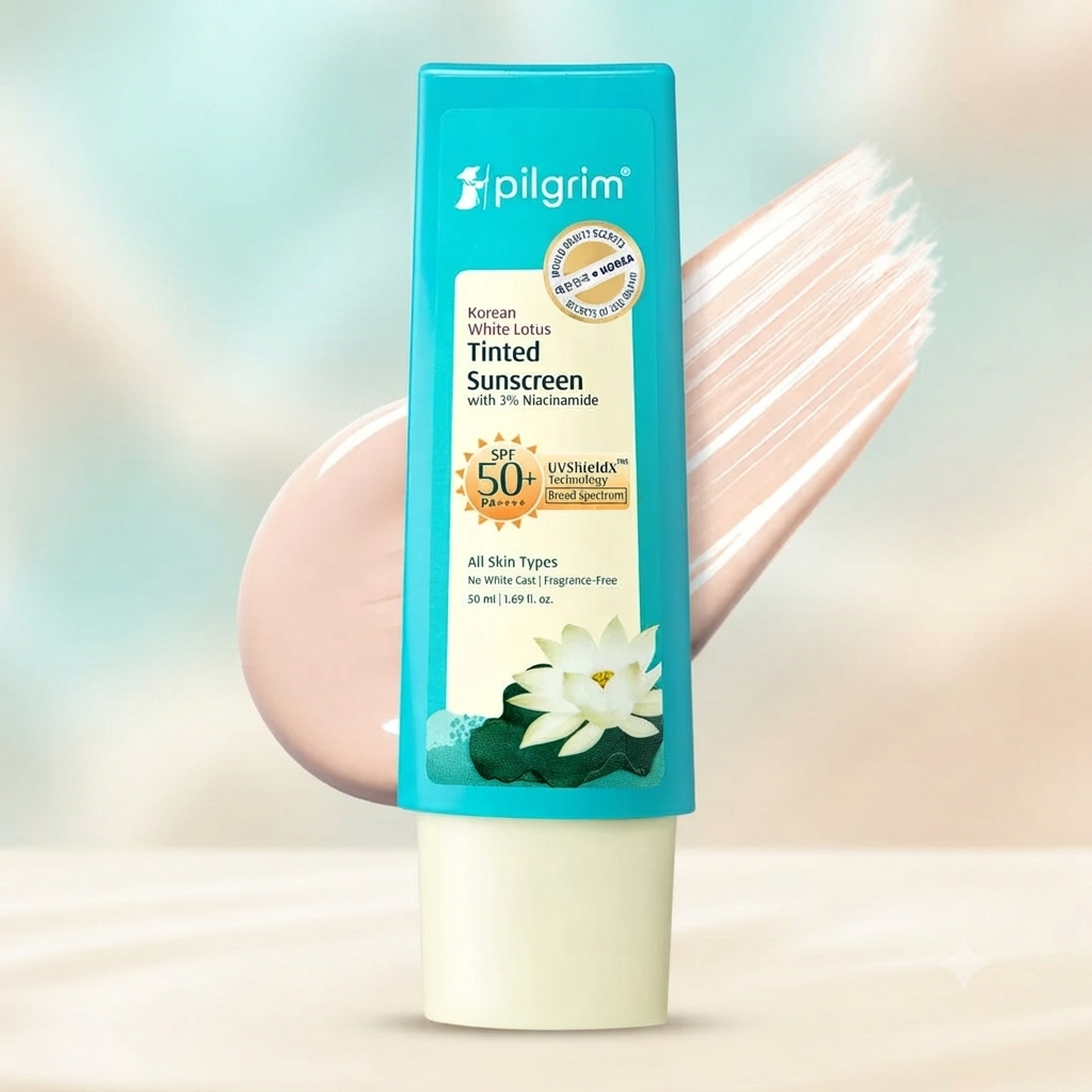 Pilgrim Korean White Lotus Tinted Sunscreen with 3% Niacinamide – 50ml