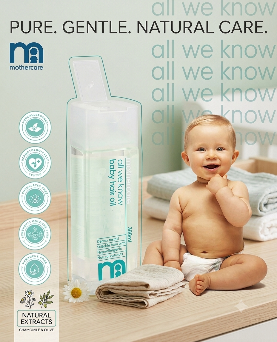 DESCRIPTION FOR MOTHERCARE ALL WE KNOW BABY HAIR OIL 300ML