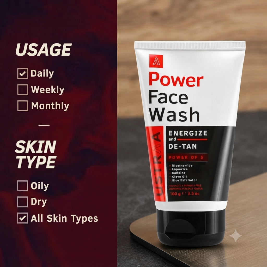 Ustraa Power Face Wash – Energize & De-Tan | 100g